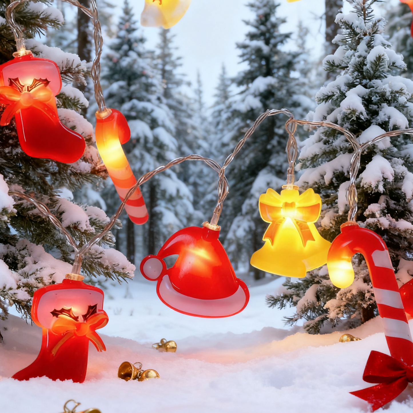 Bell, crutch, Christmas light, LED light string