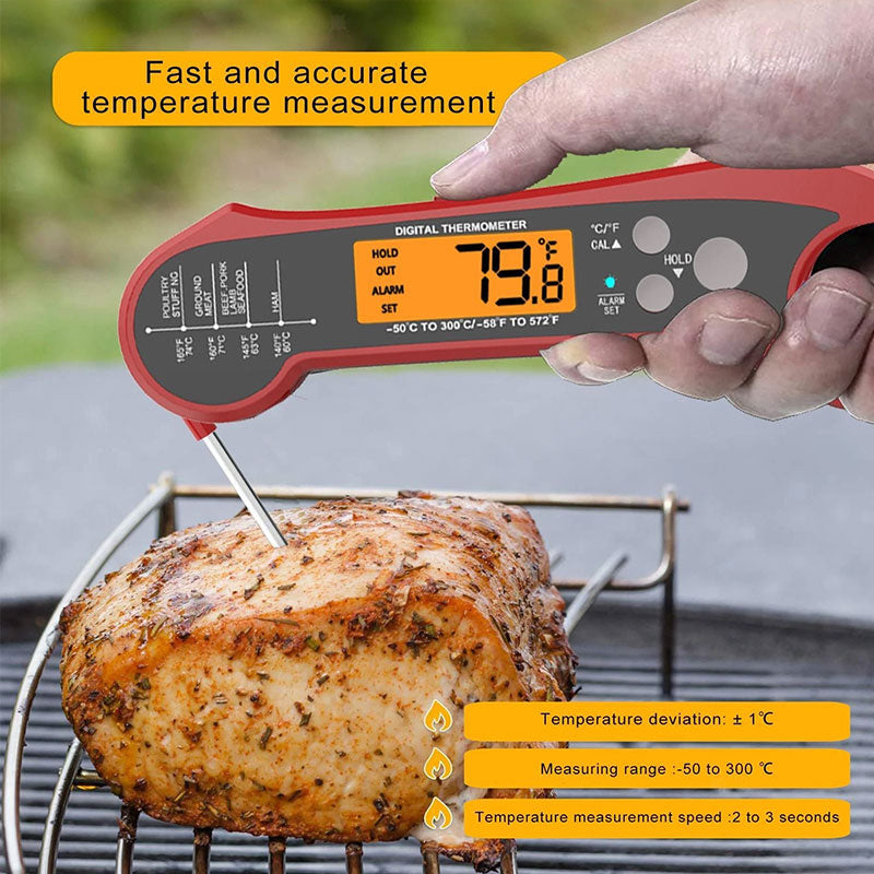 Foldable IP7 digital thermometer with dual probes: for cooking, BBQ, meat, grilling, food kitchen tools.
