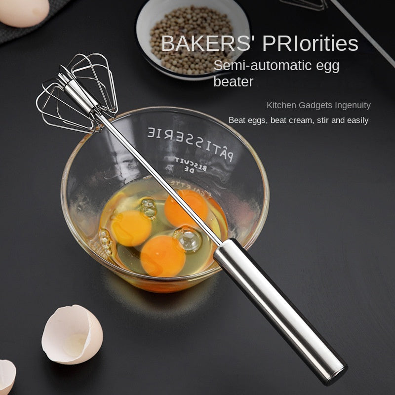 Stainless Steel Egg Beater Semi-Automatic Hand Press Rotary Household Kitchen Manual Egg